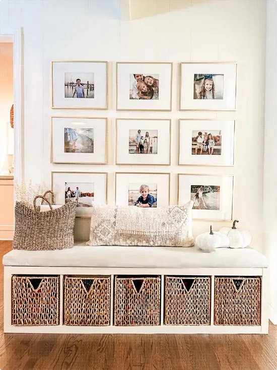 Hallway Bench with Woven Basket