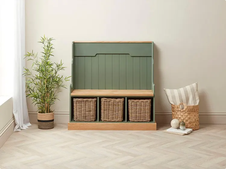 Natural-textured bench in soft green