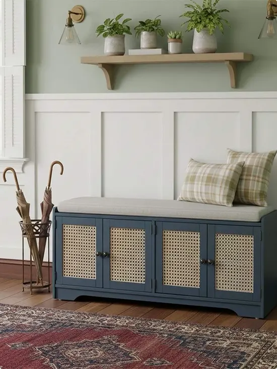 Sage Green Bench With Cane Front