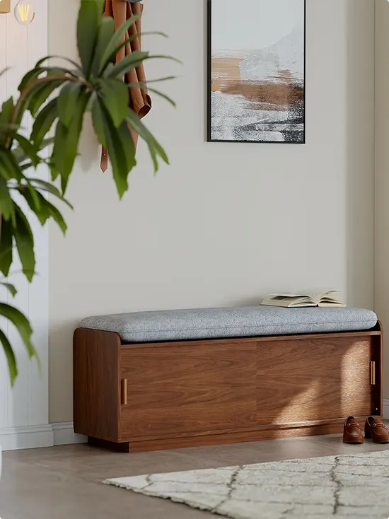 Sliding-Door Walnut Bench