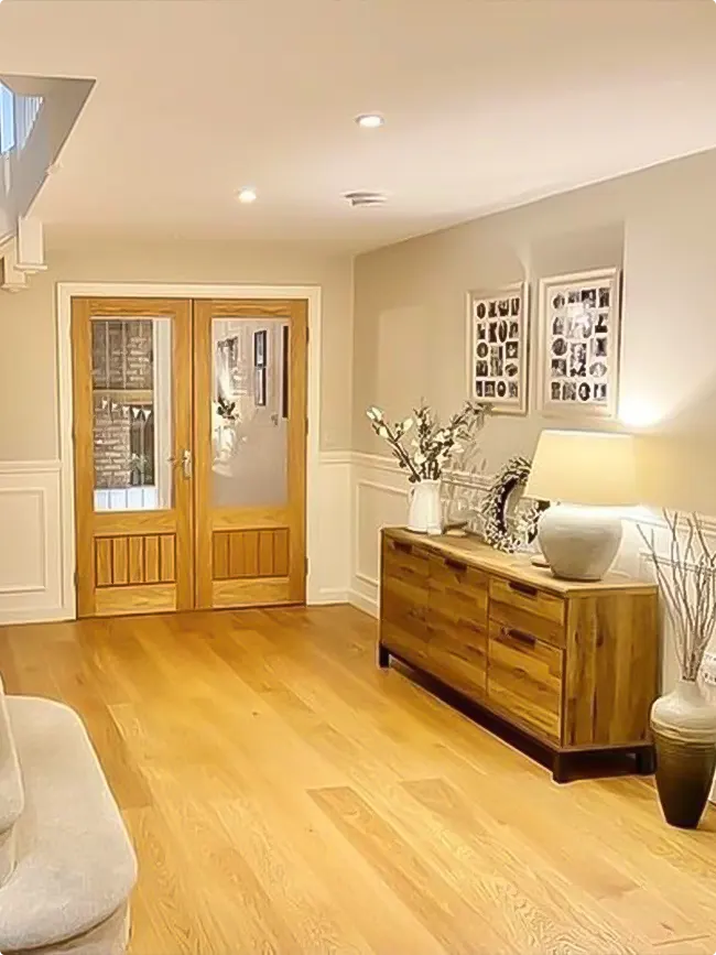 Two Matching Natural Wood Doors with Glass Panels