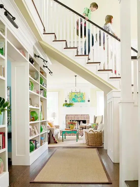Built-In White Bookcase Wall
