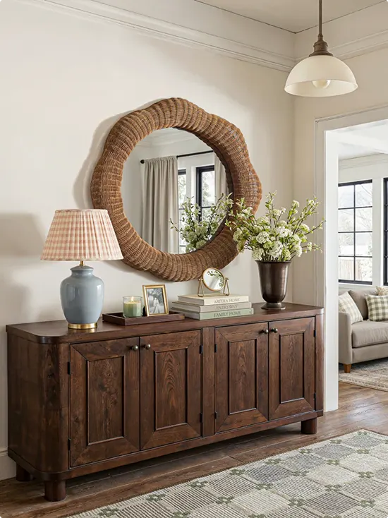 Console and Rattan Mirror Arrangement