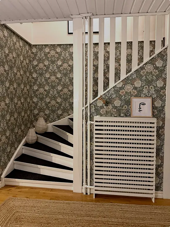 Moody Olive Green and Cream Stairway Wallpaper