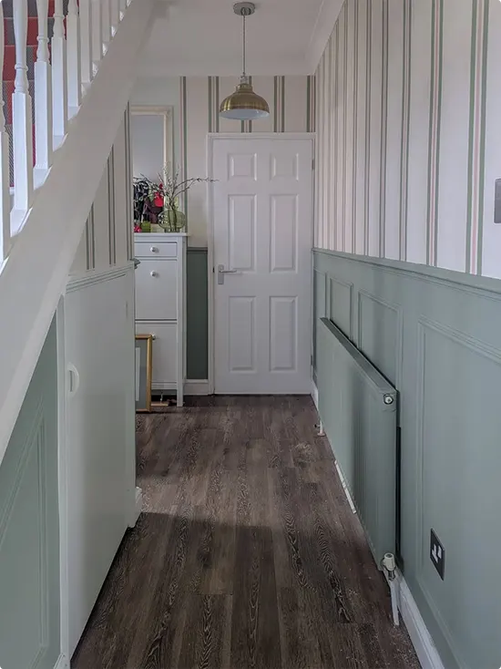 Muted Sage Green and Gray Striped Wallpaper