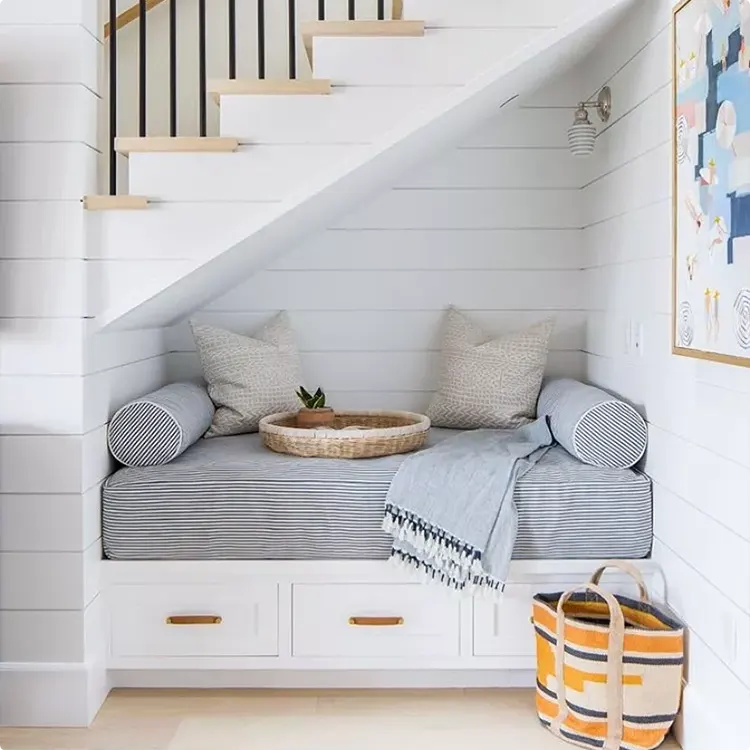 Under-Staircase Shiplap Reading Nook
