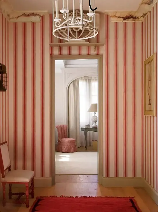 Vintage Coral and Cream Striped Wallpaper
