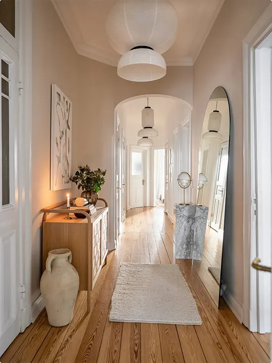Warm Hallway with Leaning Mirror