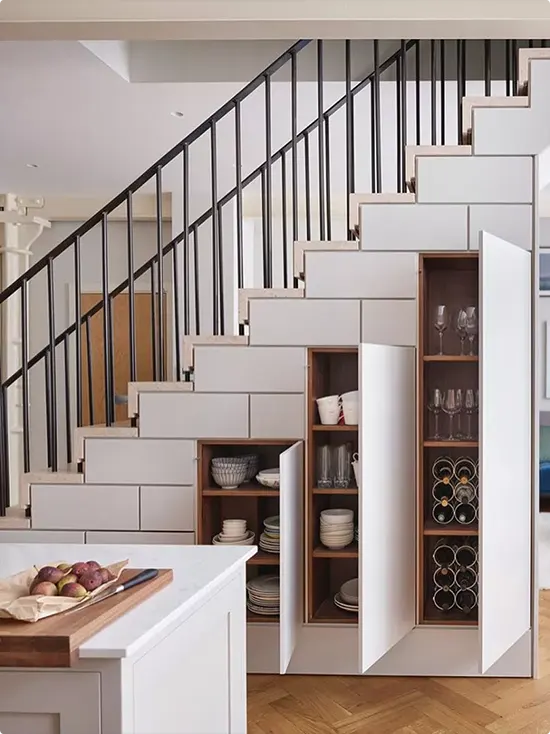 White Three Panel Staircase Cabinet Tower