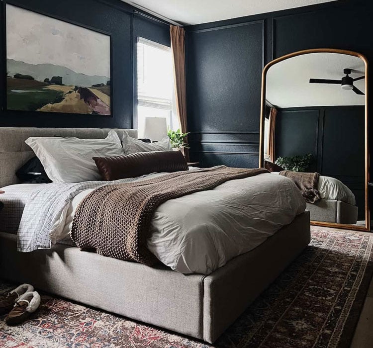 Aesthetic Bedroom with Black Accent Wall