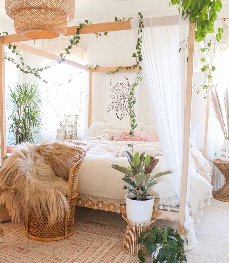 Aesthetic Bedroom with Green Plants
