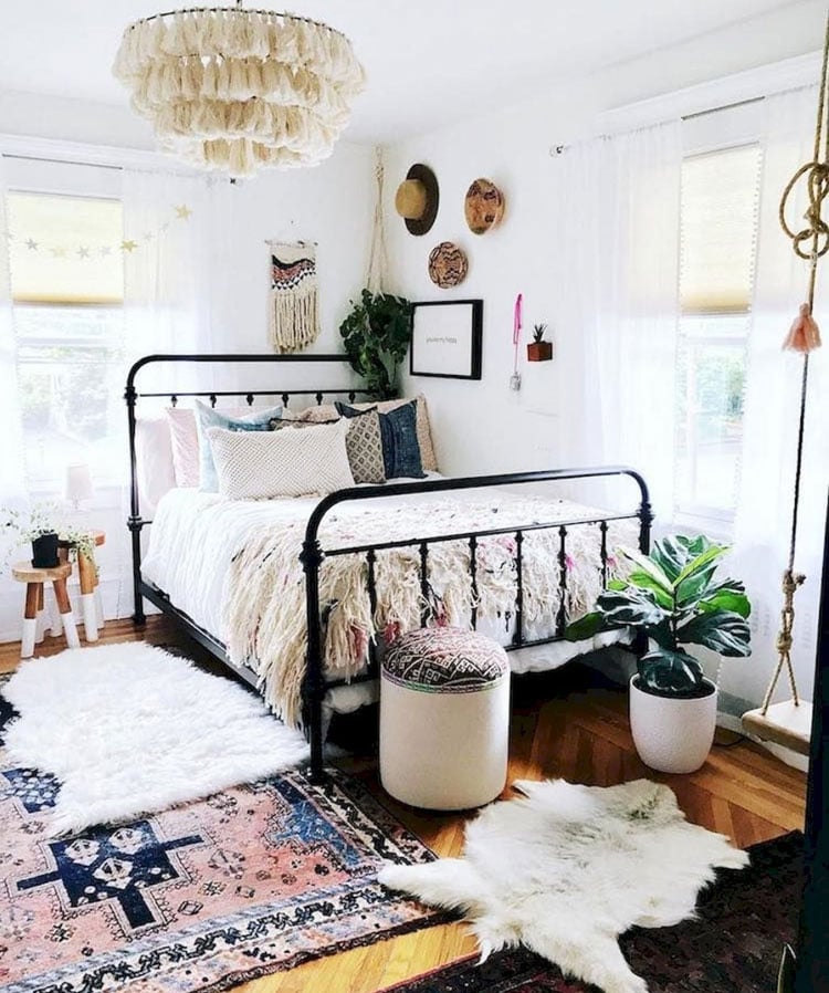 Aesthetic Bedroom with Layered Rugs