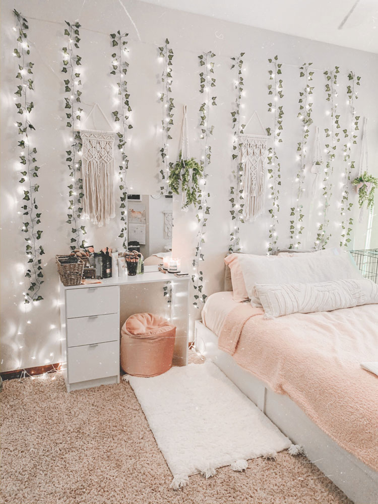 Aesthetic Bedroom with Vines and Lights