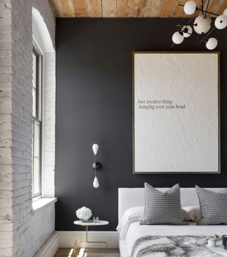 Apartment Bedroom with Black Accent Wall