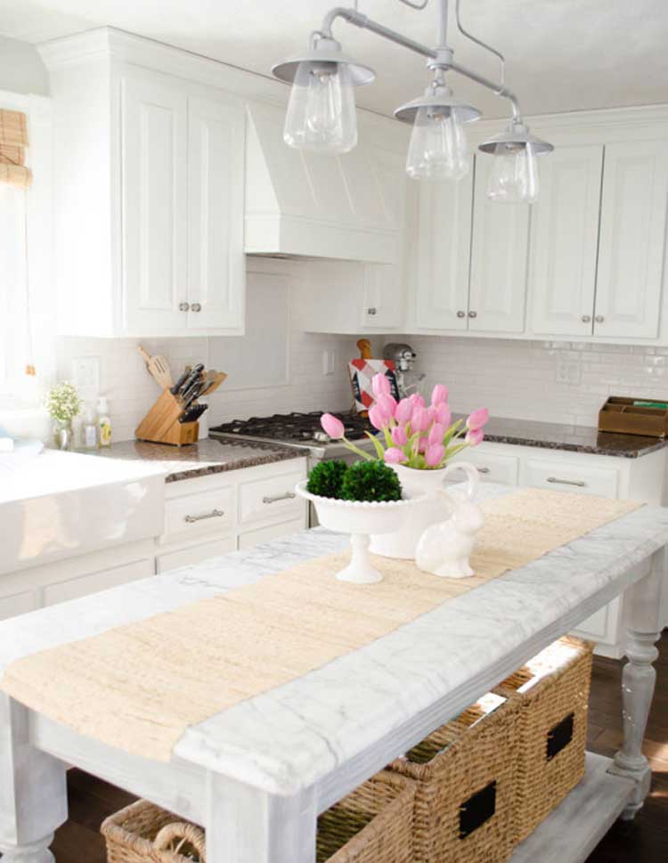 Baskets Add Storage Space To The Kitchen Island