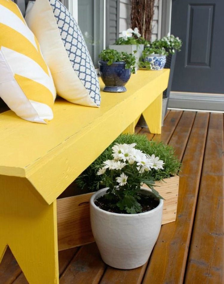 beautiful-front-porch-bench-with-flower-pot-ideas Beautiful Front Porch Bench with Flower Pot Ideas