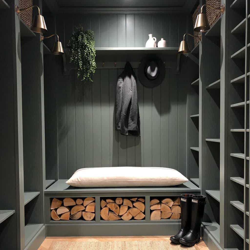 bedroom-wall-paneling-ideas-viviennecutler green walk-in closet with recessed shelves