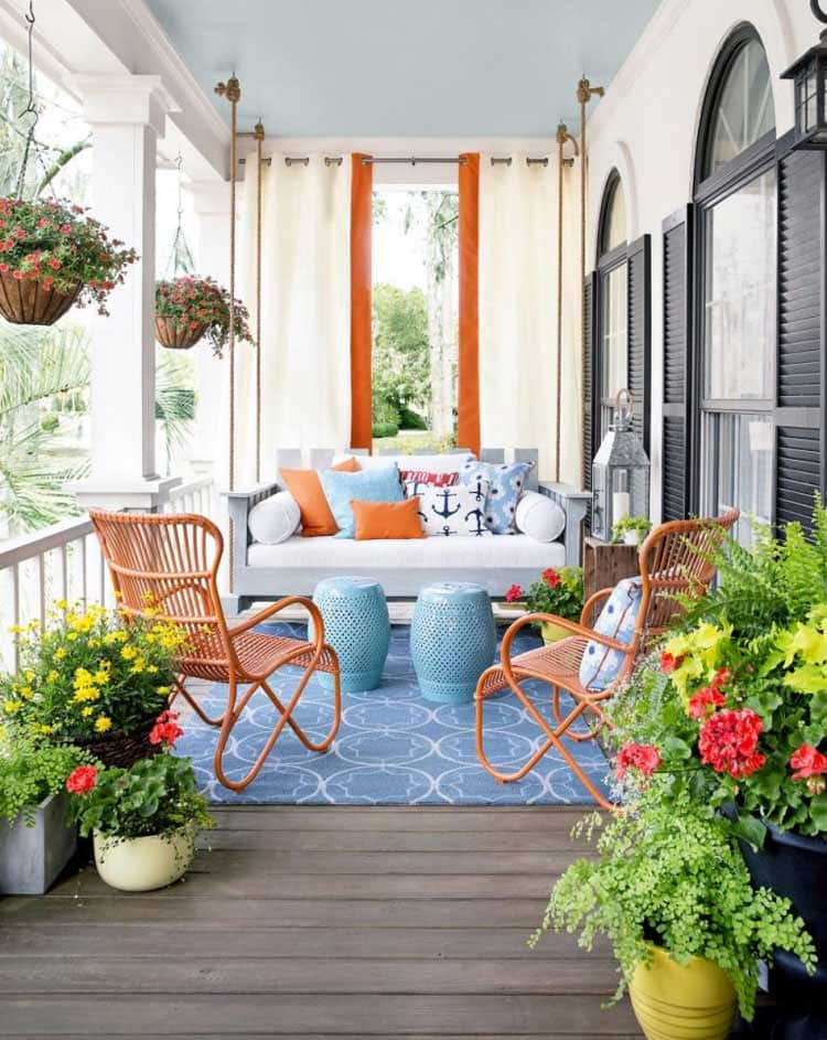 best-front-door-flower-pots-with-cool-porch-sitting-area Best Front Door Flower Pots with Cool Porch Sitting Area