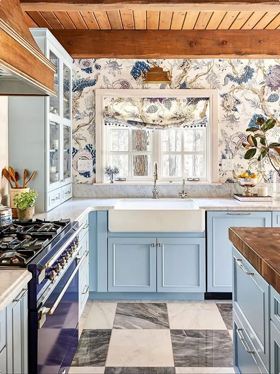 Blue and White Toile Wallpaper
