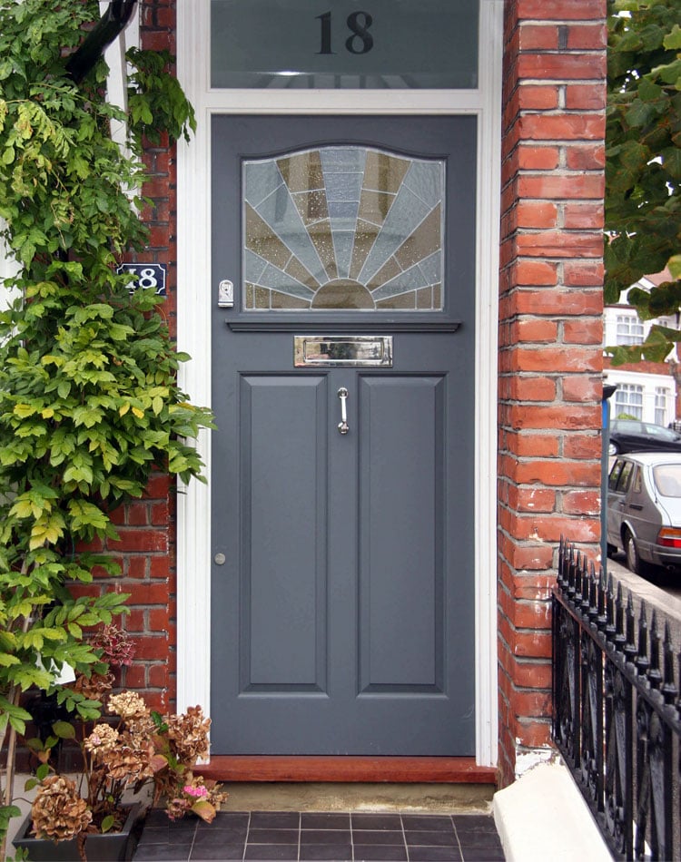 blue-gray-front-door-color-for-red-brick-house Blue-Gray Front Door Color For Red Brick House