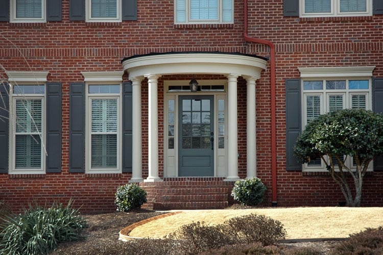 blue-gray-front-door-for-red-brick-house Blue-Gray Front Door For Red Brick House