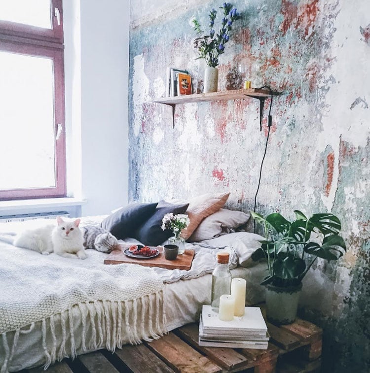 Bohemian Bedroom with Pallet Board Bed Frame