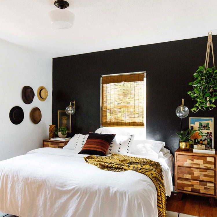 Boho Rustic Bedroom with Black Wall