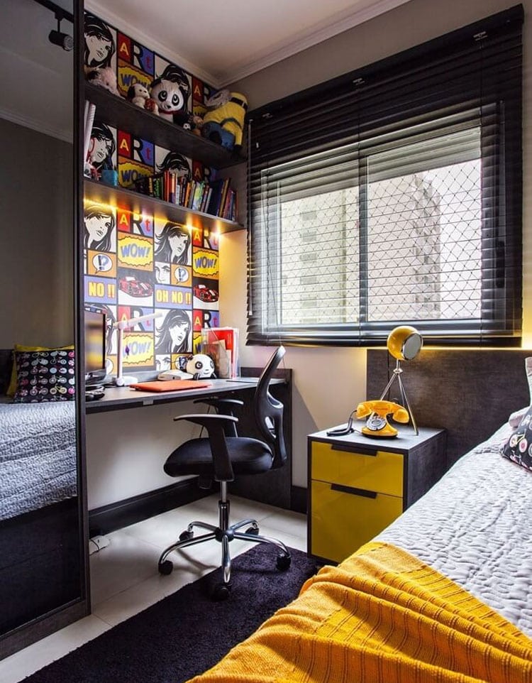boye28099s-room-with-graphic-accent-wall-and-unique-colors Boy’s Room with Graphic Accent Wall and Unique Colors