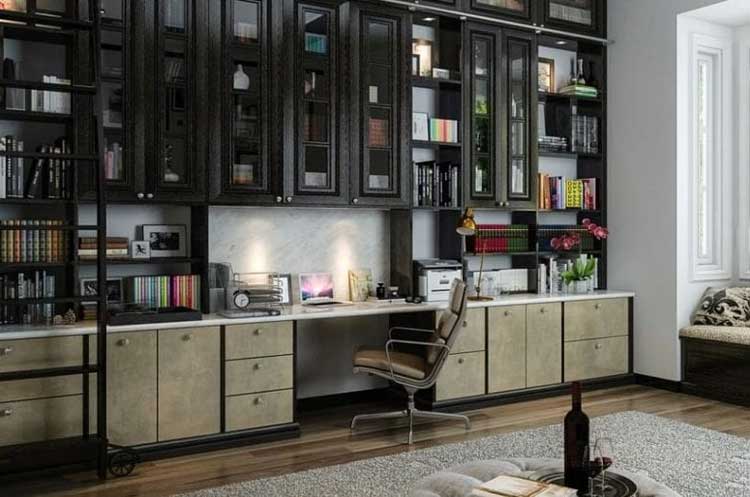 Built-In Shelves Provide A Convenient Workspace