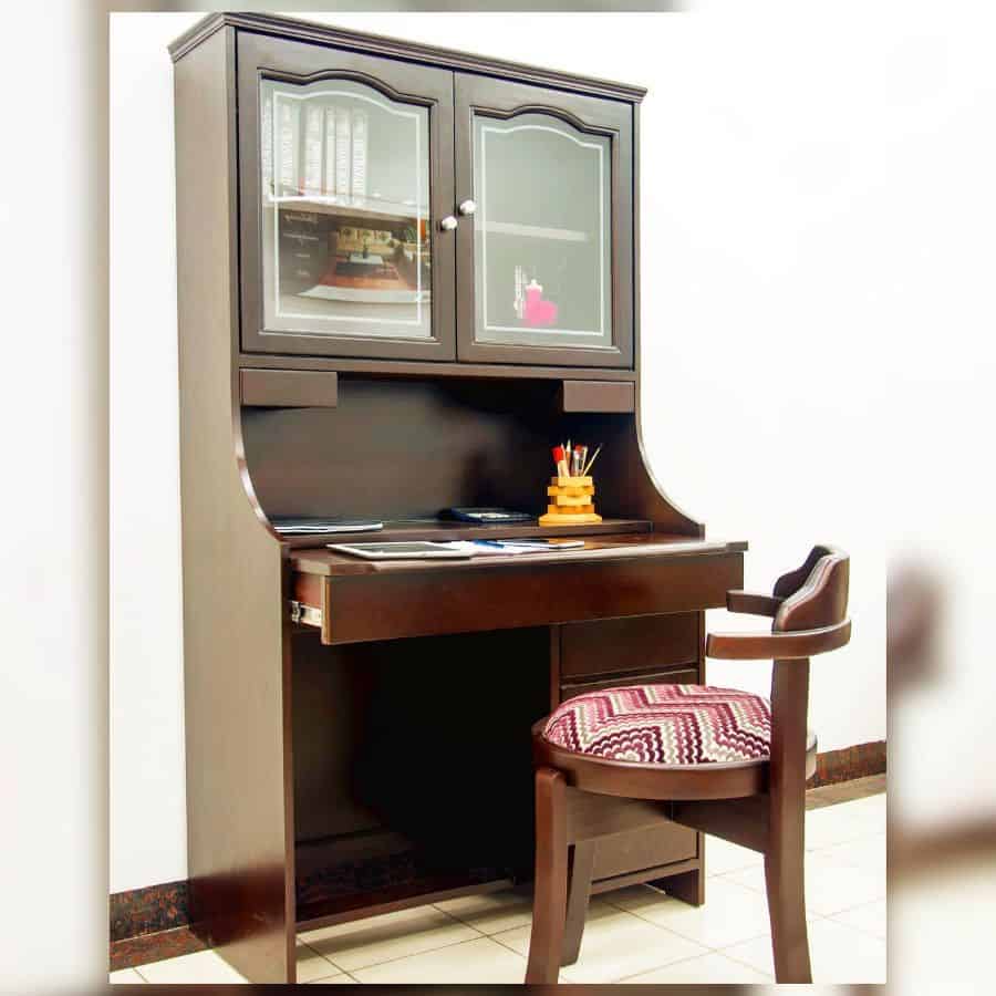 vintage brown desk and chair home office setup