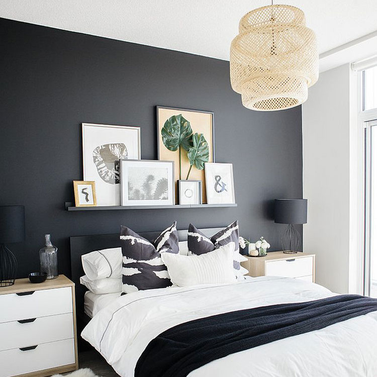 Charming Bedroom and Black Accent Wall