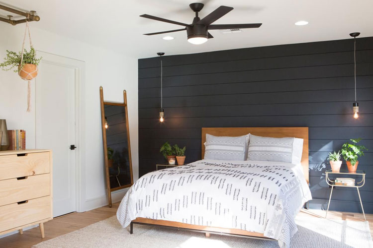 Chic Boho Bedroom with Black Wall