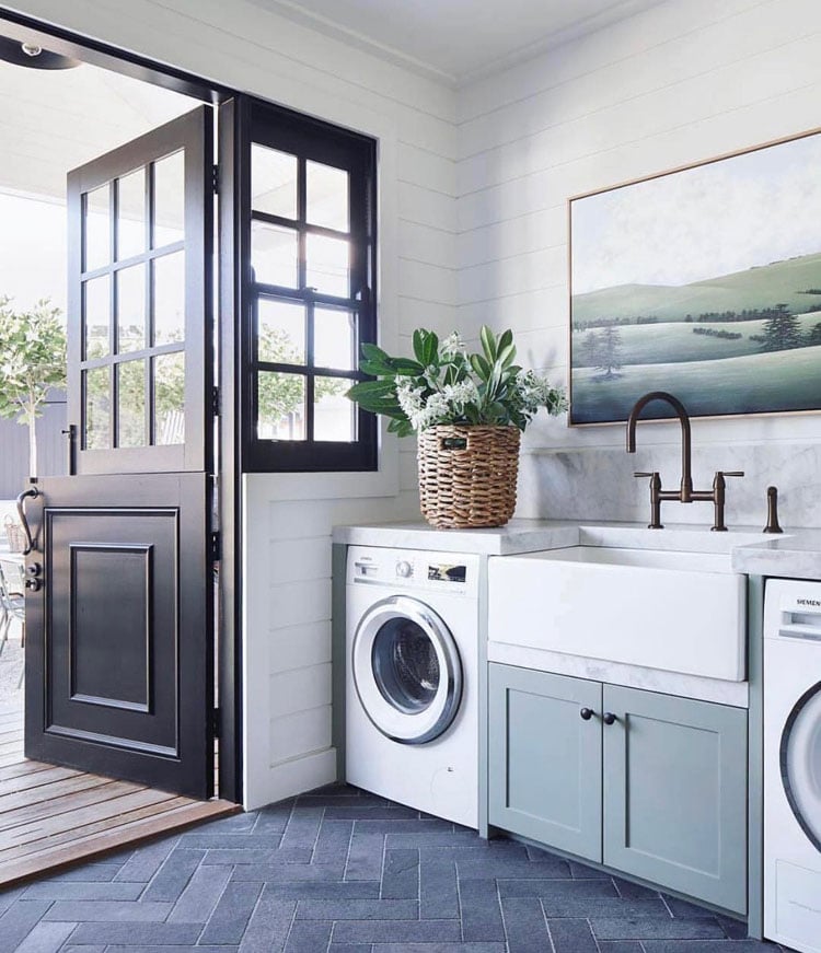 Chic French Country Style Laundry Room with Sink
