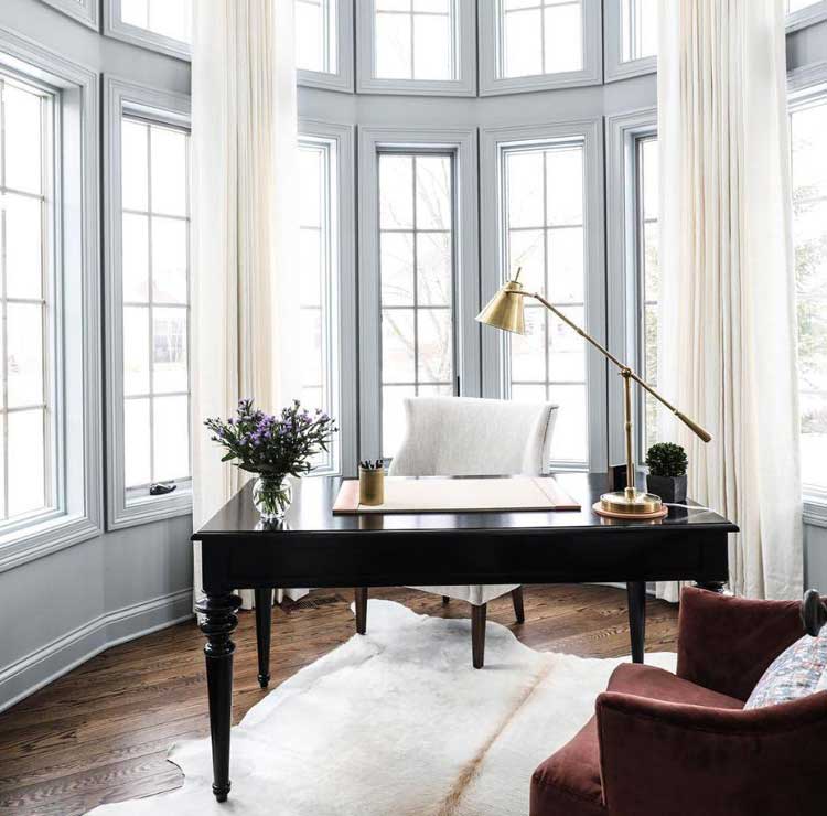 Classy Desk In Window Alcove For Office in Master Bedroom