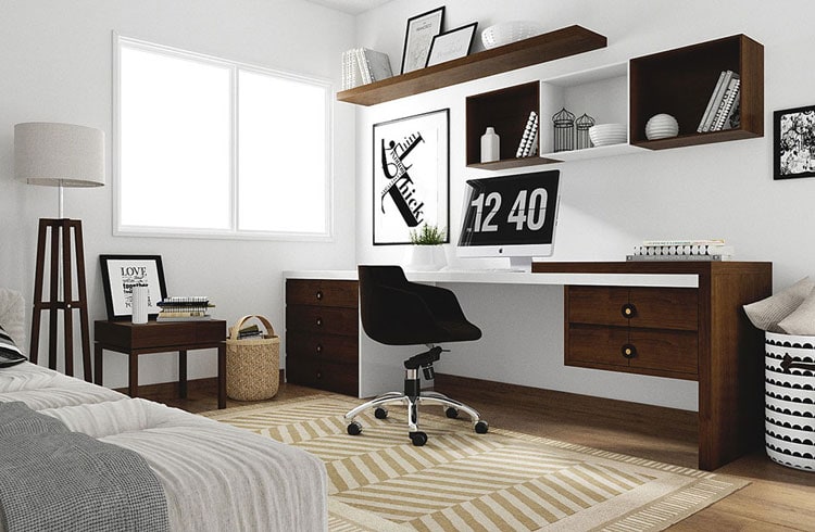 Classy Table, Chair and Shelving For Home Office in Bedroom
