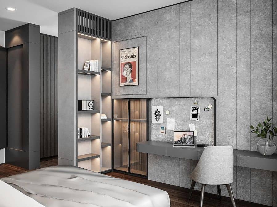 contemporary gray study bedroom