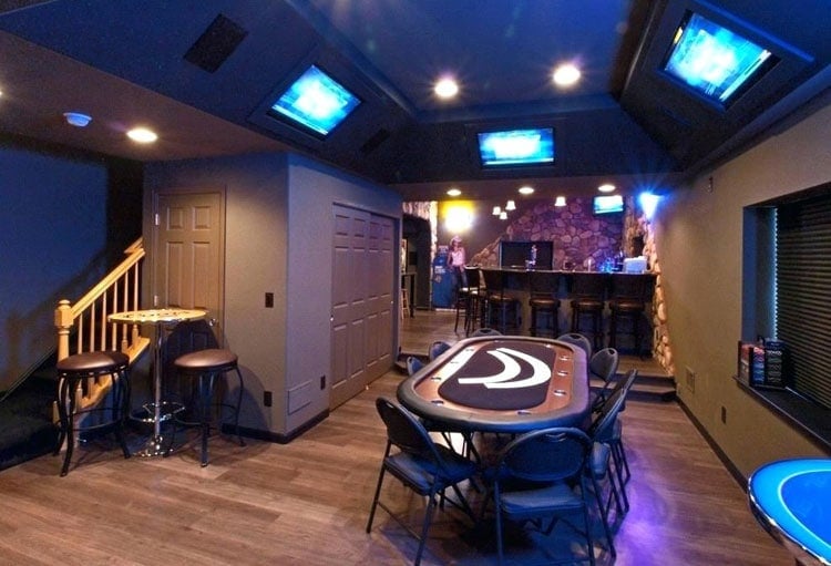 Cool Basement Man Cave with Multiple TVs