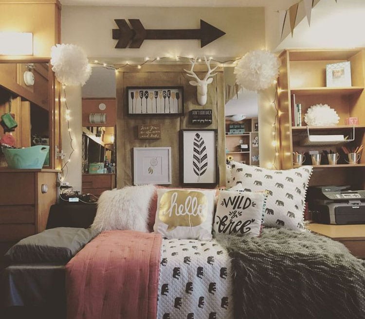Cool Dorm Bed with Lights and Wall Decor