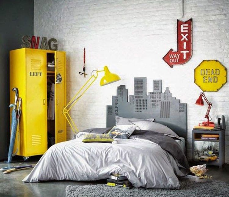 cool-teenage-guys-room-ideas-bright-locker-manly-bed-set-and-unique-wall Cool Teenage Guys Room Ideas Bright Locker, Manly Bed Set, and Unique Wall