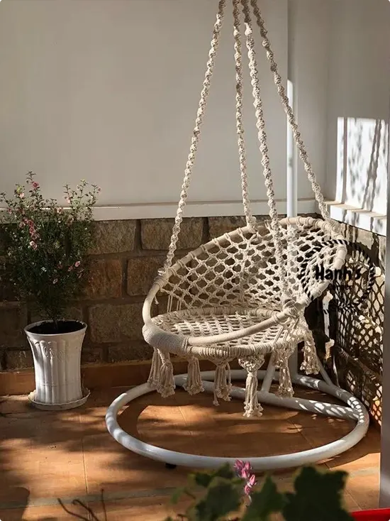 Cream Macramé Hammock Chair