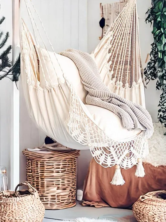 Cream Macramé Hammock Chair