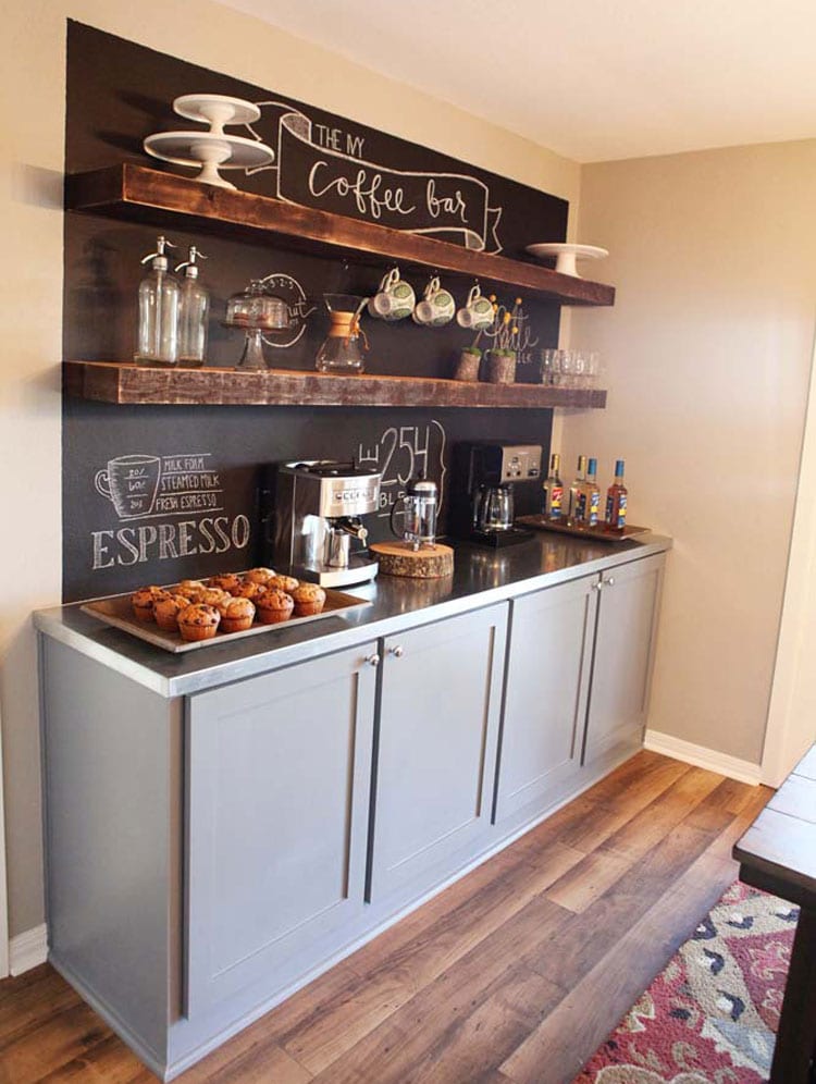 Creative Bar Shelf, Top, and Chalkboard Wall Art