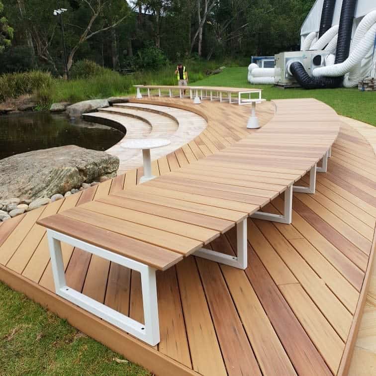 curved-garden-bench-ideas-duralifedeckingoz large curved wood bench backyard pond