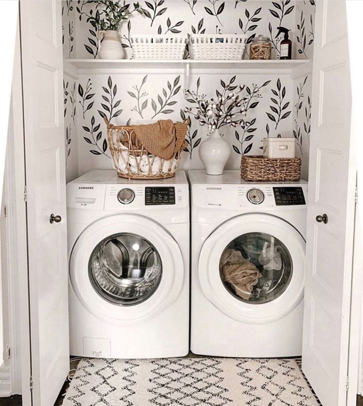 Cute Feminine Laundry Room in Closet