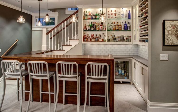 Design A Beautiful Basement Bar with Built-In Cabinets and Shelves For Style Continuity
