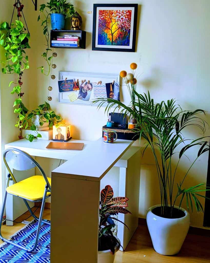 small diy office set up with plants
