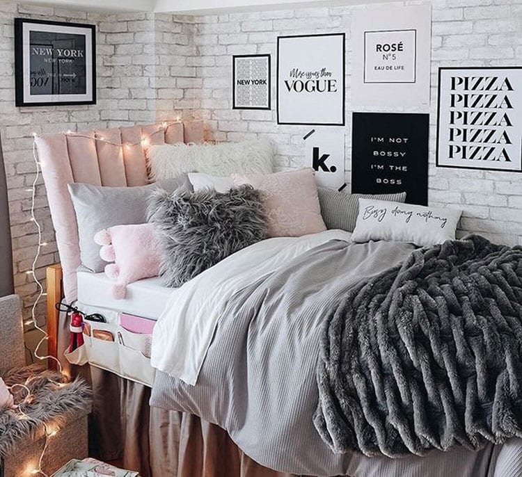 Dorm with Wall Art and Cool Bedding
