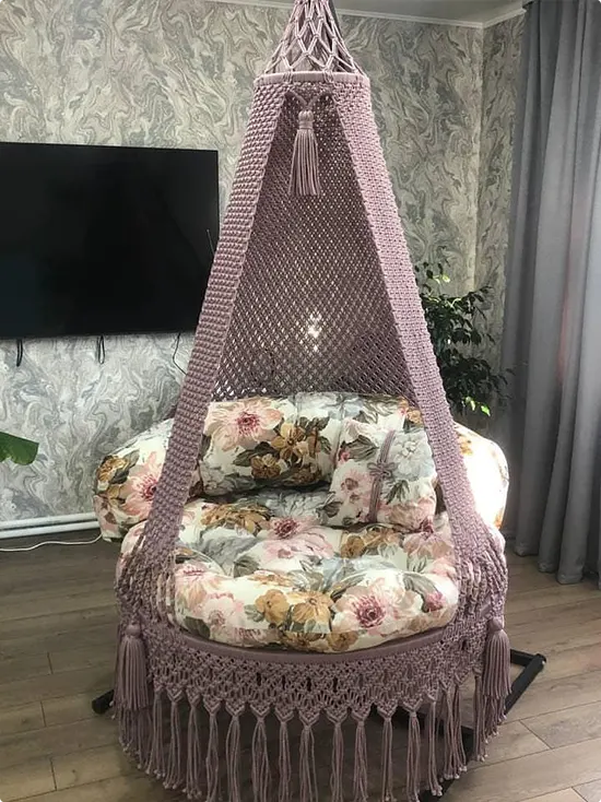 Dusty Pink Canopy Chair in Macramé