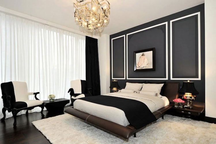 Elegant Bedroom with Black Accent Wall
