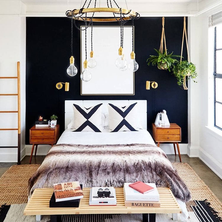 Elegant Boho Bedroom with Black Wall